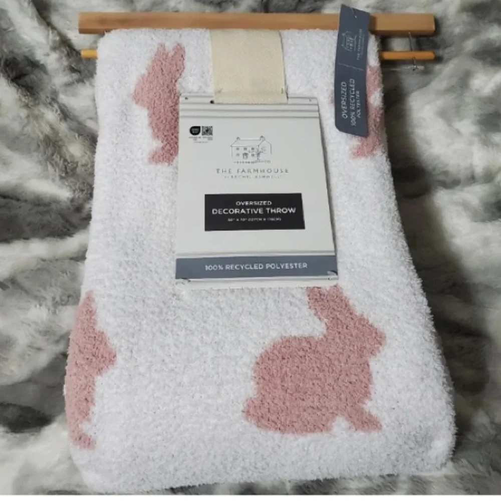 The Farmhouse by Rachel Ashwell Feather Knit Pink Easter Bunny Throw Blanket